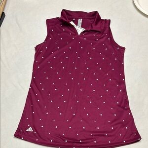 Adidas Golf Burgundy Sleeveless Polo with White Dots